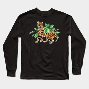 Jaguar with Calathea Leaves Long Sleeve T-Shirt